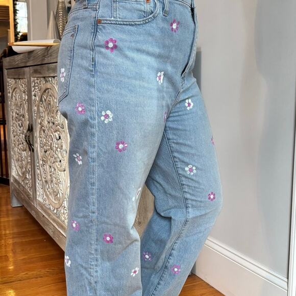 Madewell Women's Hand Painted Floral Denim Pants Slim Wide Leg Full Length Sz 31 - Picture 2 of 13